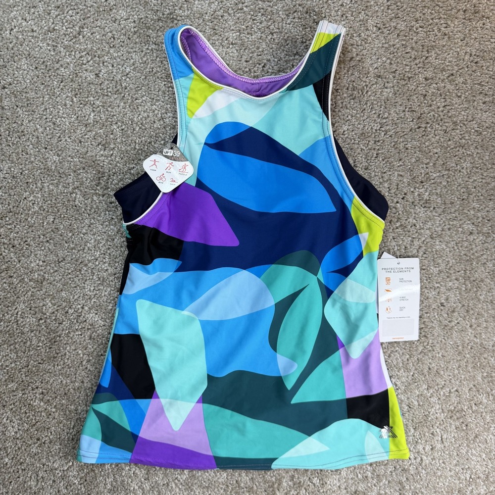 ZeroXposur Tankini Swim Top Womens Small Multicolor Geometric Racerback UPF 30+